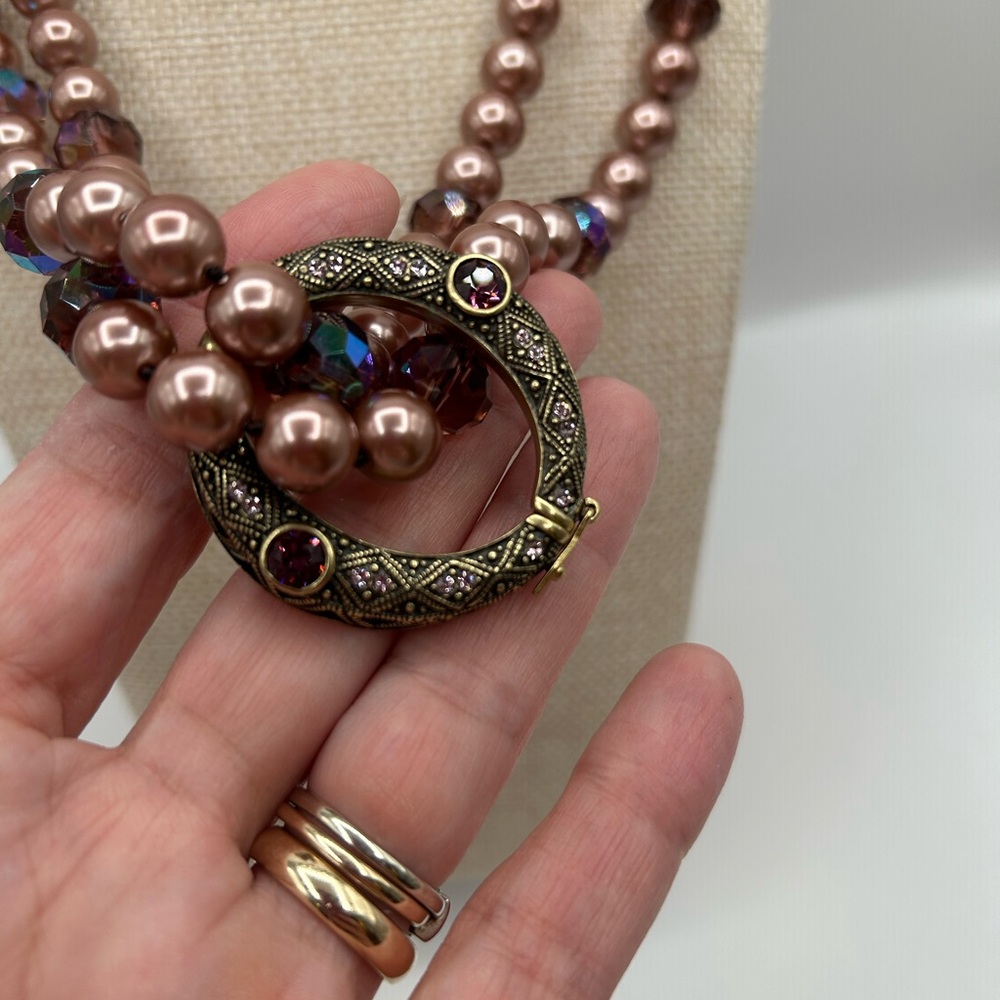 Heidi Daus Mauve Beaded Crystal Accents Necklace with Removable Clasp Pendant - Picture 3 of 13